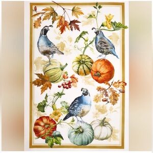 Beautiful Handmade Autumn Harvest Quail Tea Towel Fall Thanksgiving